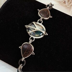 Mixed metal piece, sign, aged Silvertone Toggle Clasp Bracelet